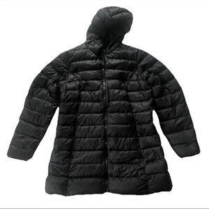 Eddie Bauer Womens EB650 Down Puffer Jacket Parka L Black Hooded Full Zip Winter